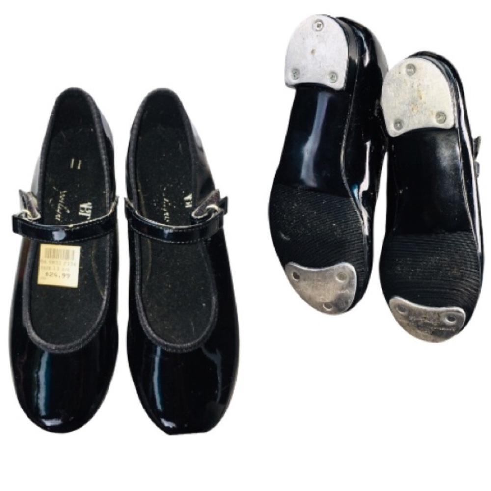 American Ballet Theater Black Patent Tap Shoes Girl’s 11.5 Recital Dance 🎉HP